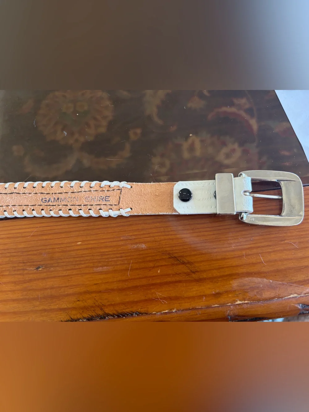 Vintage Gammishire White Leather Southwestern Beaded Belt